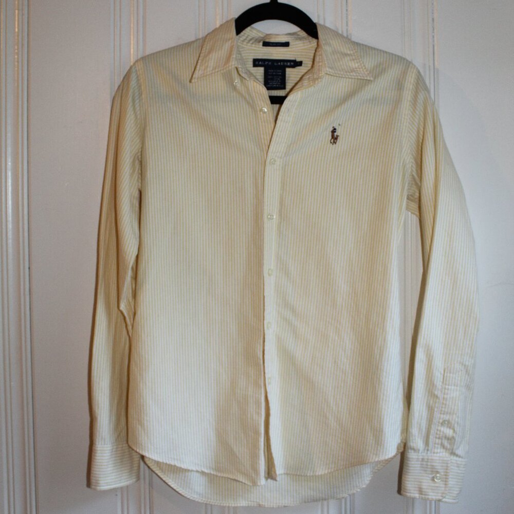 Ralph Lauren Womens Oxford Slim Fit Size 6 Yellow White Striped